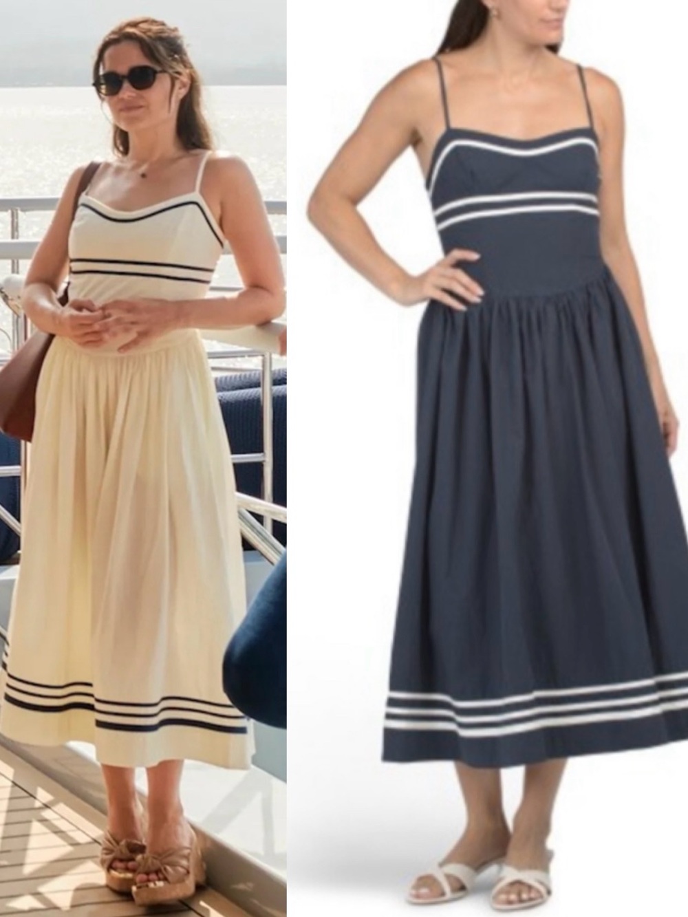 Moon River Navy Striped Sleeveless Flared Midi Dress size M ( White Lotus Piper)